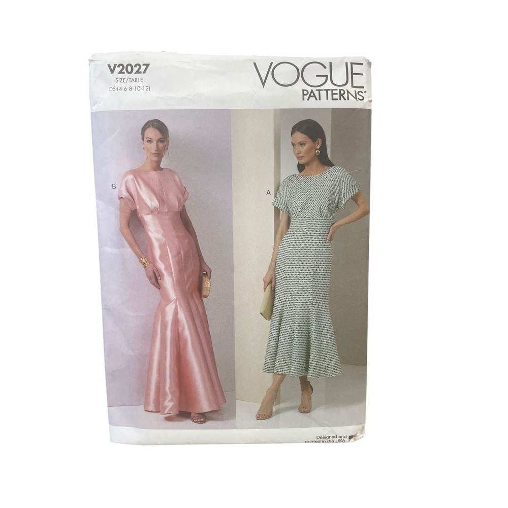 Vogue V2027 Sewing Pattern Misses D5 4-6-8-10-12 White Trumpet Gown Dress